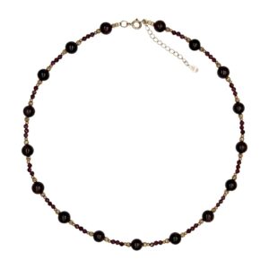 Colier granat si argint placat cu aur rose