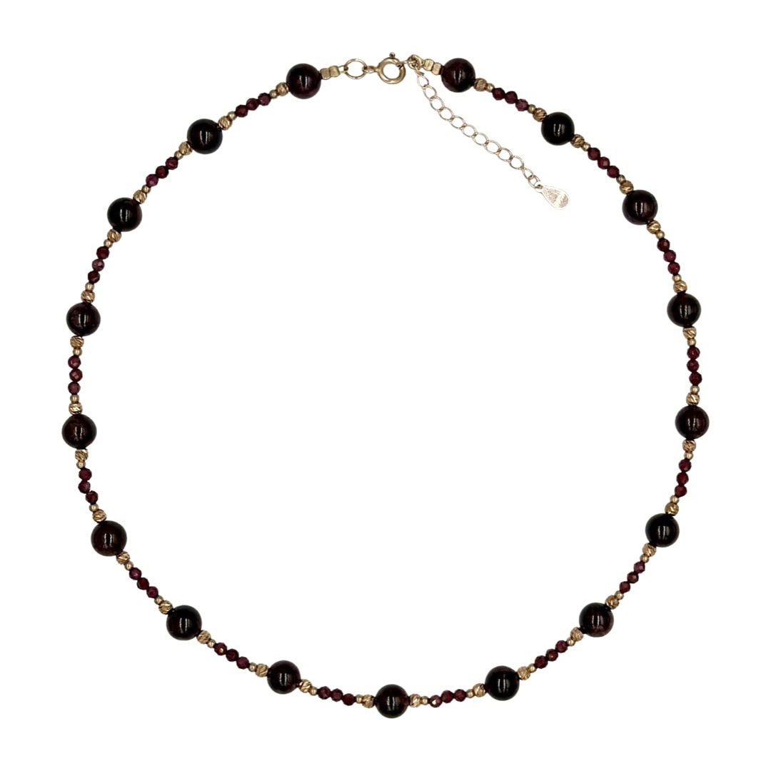 Colier granat si argint placat cu aur rose