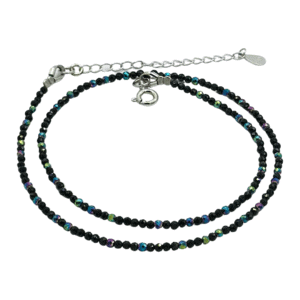 Colier turmalina neagra subtire cu hematit multicolor