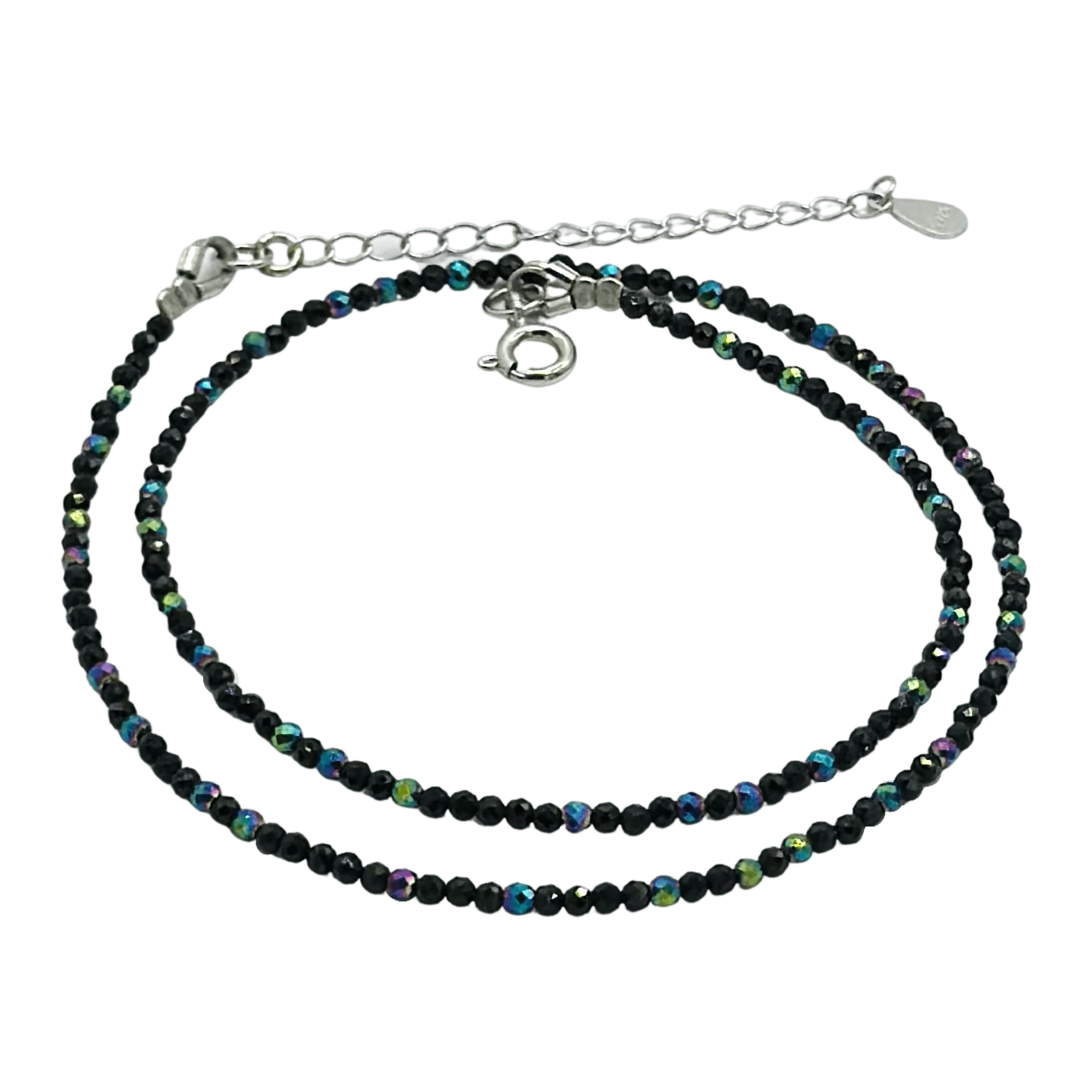 Colier turmalina neagra subtire cu hematit multicolor