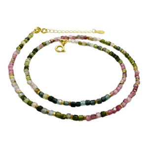 Colier turmalina multicolo cuburi 2mm si hematit 1mm