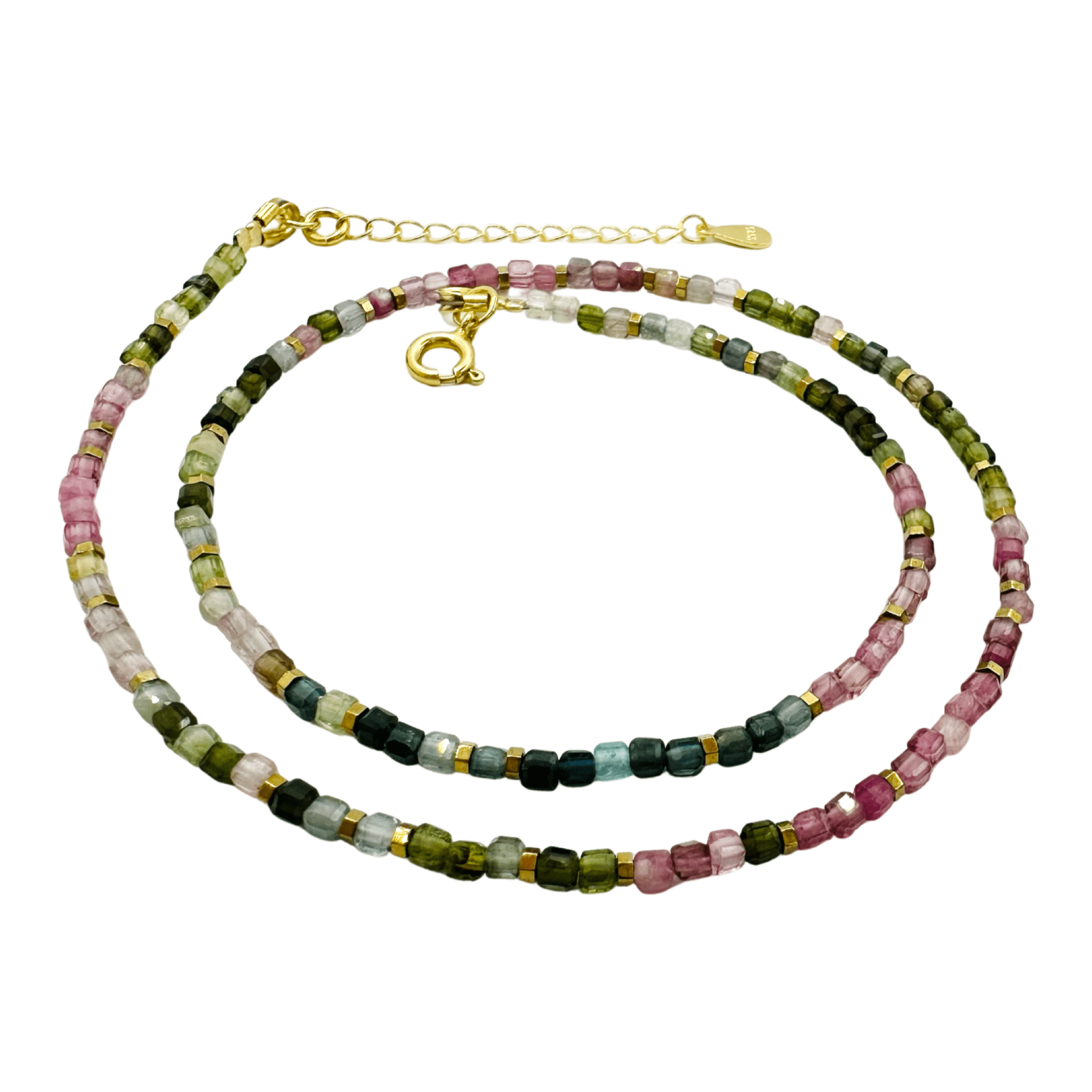 Colier turmalina multicolo cuburi 2mm si hematit 1mm