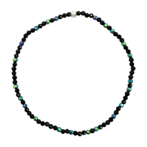Bratara turmalina neagra subtire hematit multicolor si sfera argint