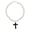 Cruce turmalina si colier perle innodat manual, cu aur filat 14k.