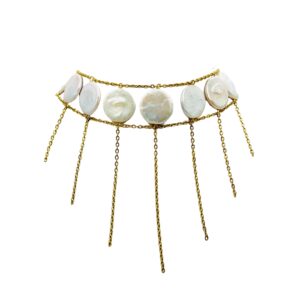 Choker perle albe coin 20mm cu efect de cascada, lucrat manual.
