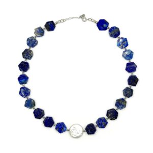Colier lapis lazuli perla disc nyx
