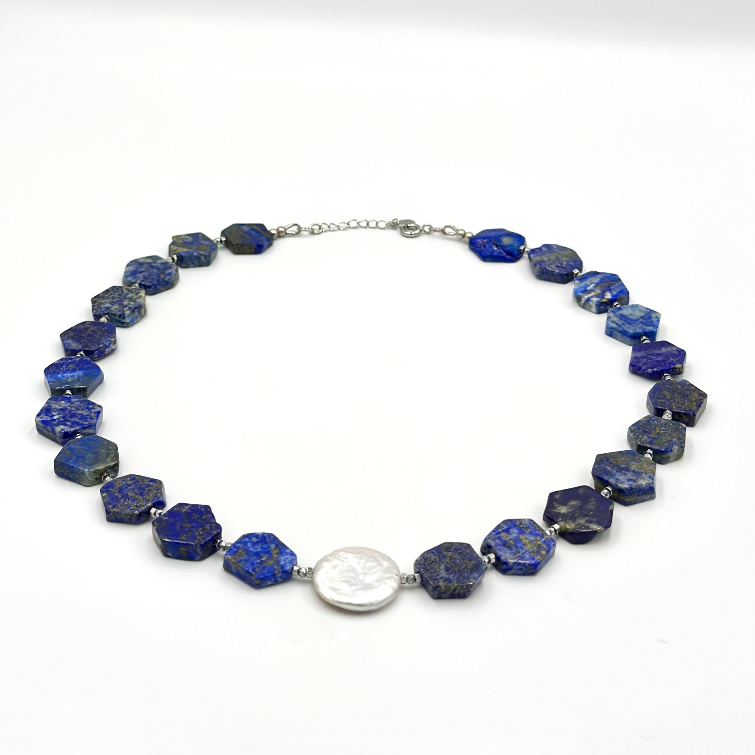 Colier lapis lazuli perla disc nyx2