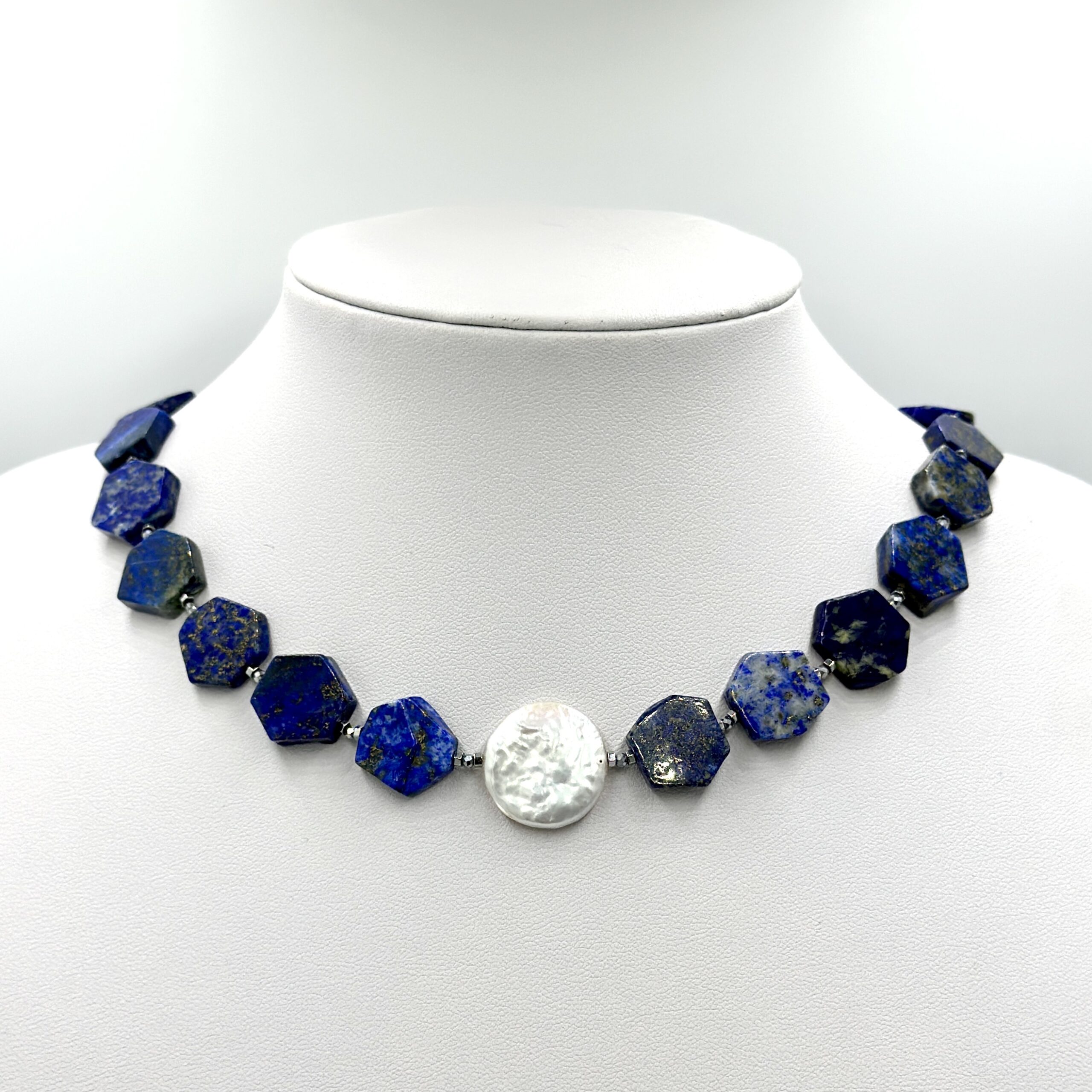 Colier lapis lazuli perla disc nyx5