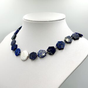 Colier lapis lazuli perla disc nyx4