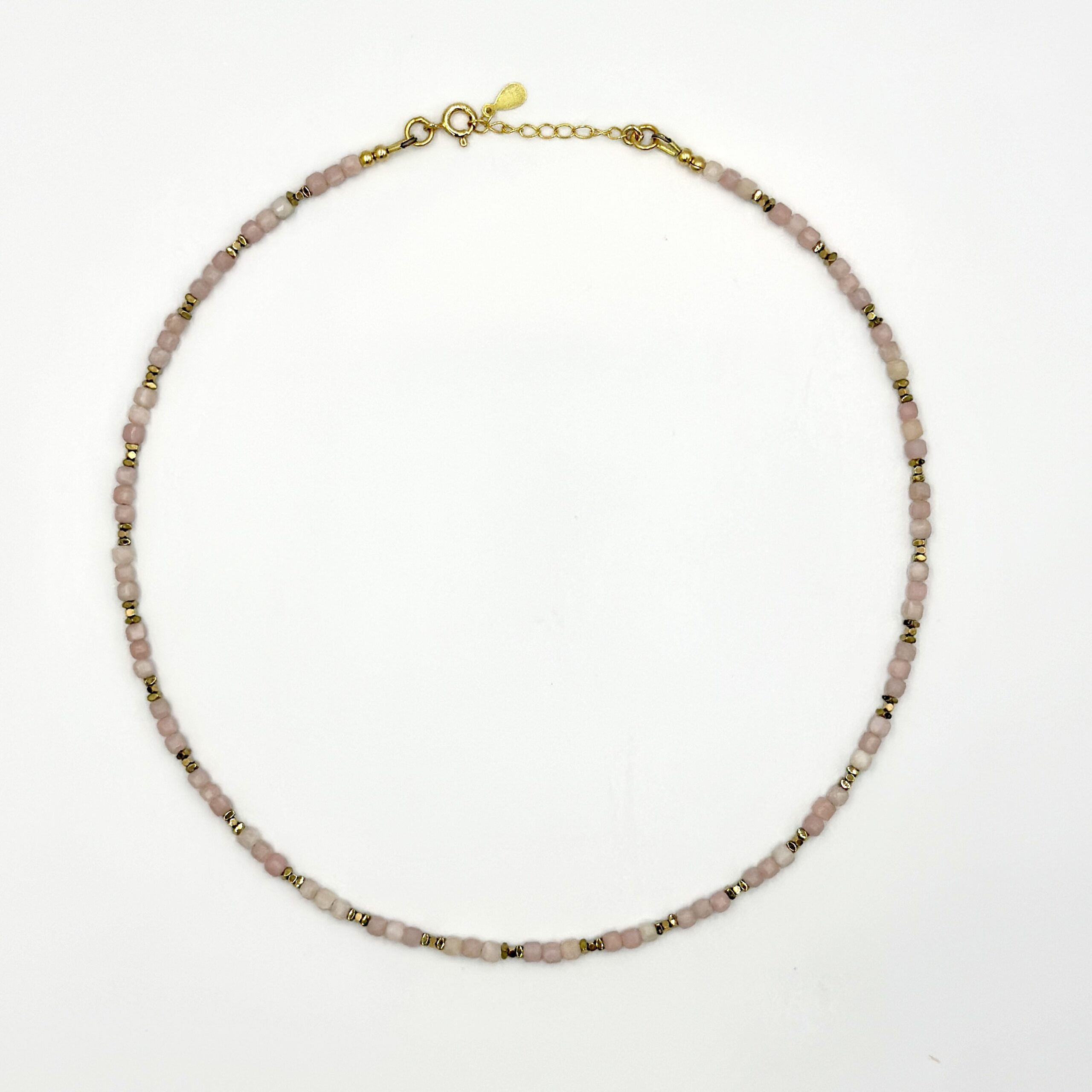 Colier opal roz si hematit auriu3