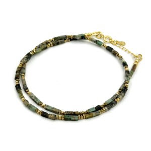 Colier cu turcoaz african tuburi 2mm si hematit Veridia